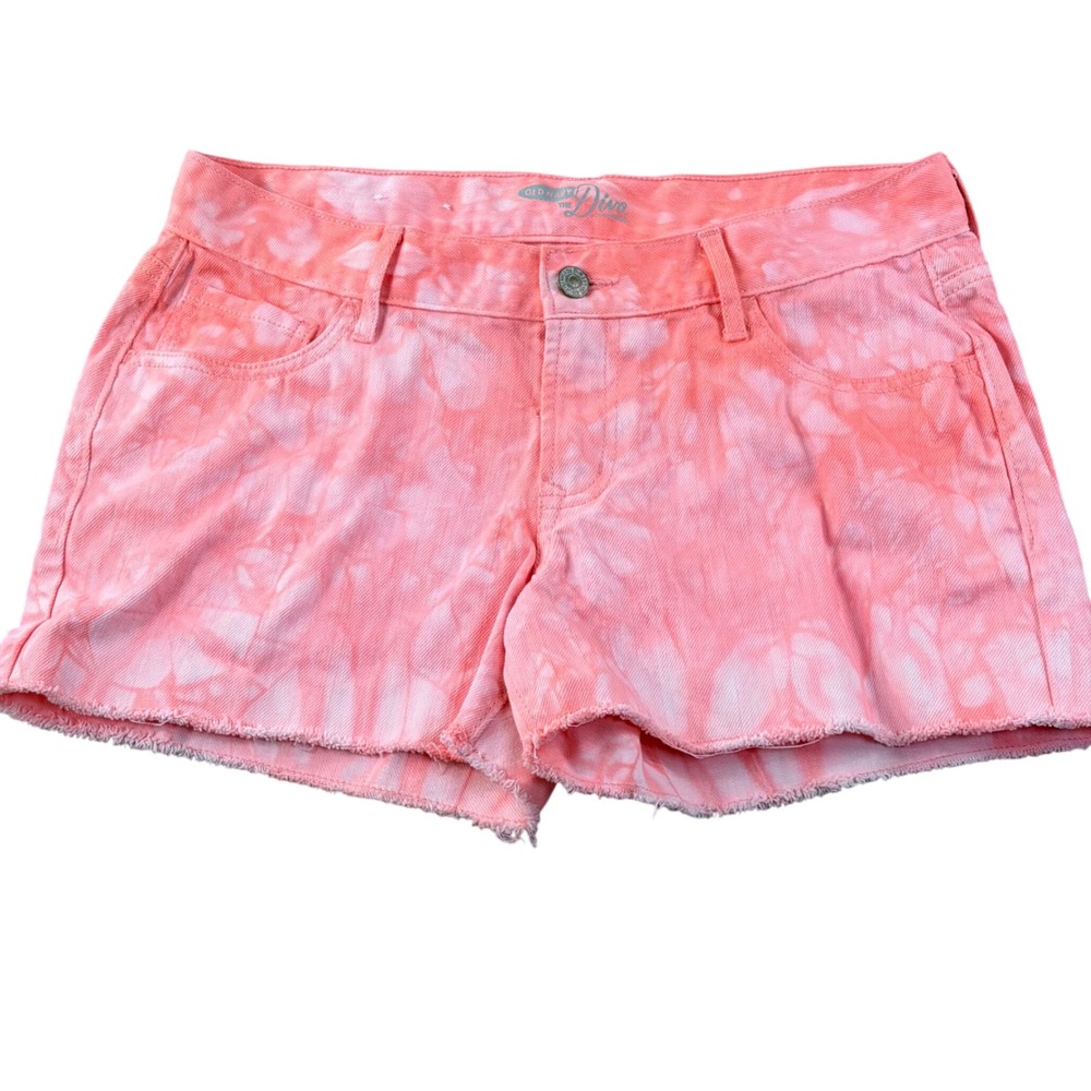 Y2K Pink Tie Dye Cutoff Denim Shorts Frayed Hem Festival Barbiecore Womens 6